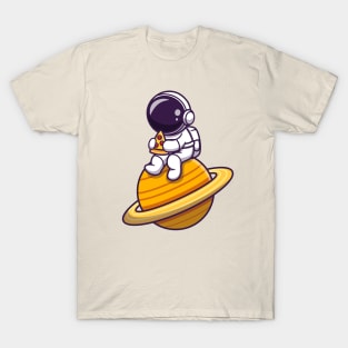 Cute Astronaut Eating Pizza On The Planet T-Shirt